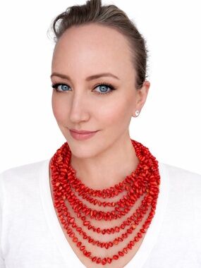 Vintage Natural Coral Statement Collar necklace. Nugget Beads, Hand Knotted